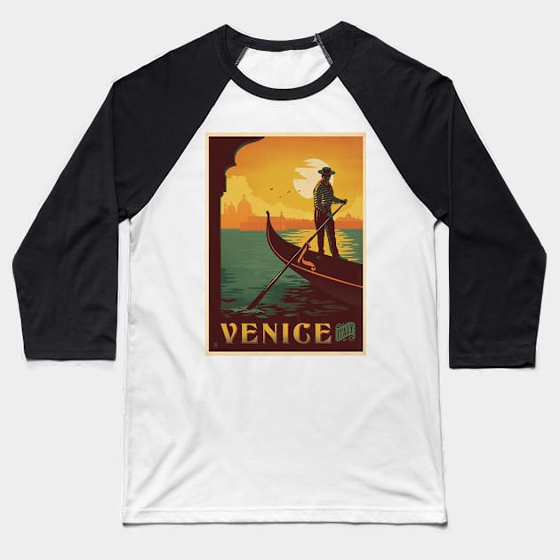 Venice Italy Vintage Travel Art Baseball T-Shirt by Aquora Art